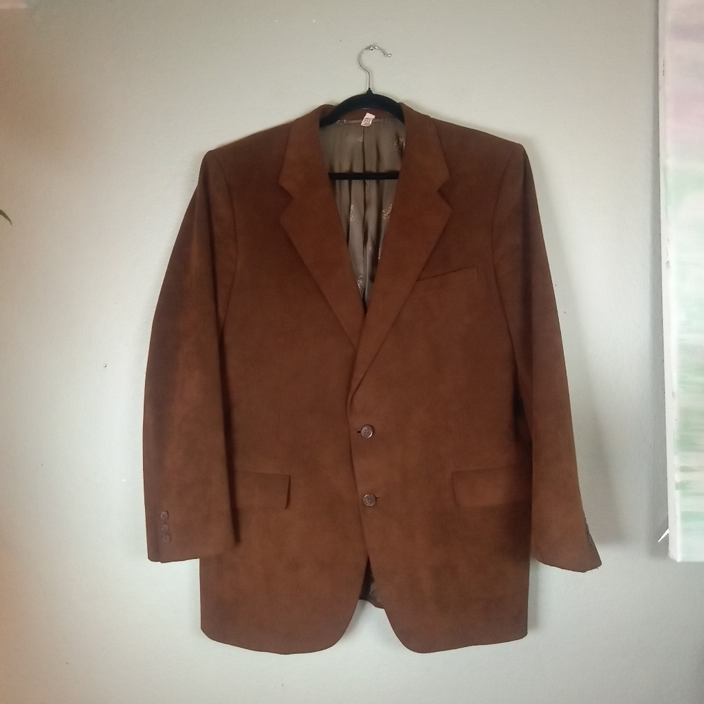 Vintage Sullivans Chocolare Brown Suede Fabric Silky Lined Two Button Blazer L